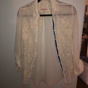 Johnny Was White Embroidered Linen Top